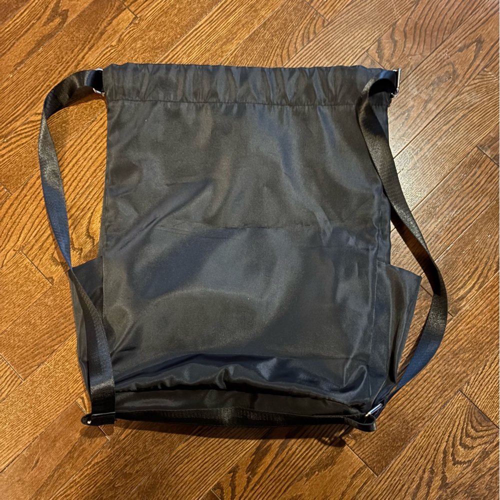 Black Drawstring Backpack with Colorful Pocket - Picture 4 of 8